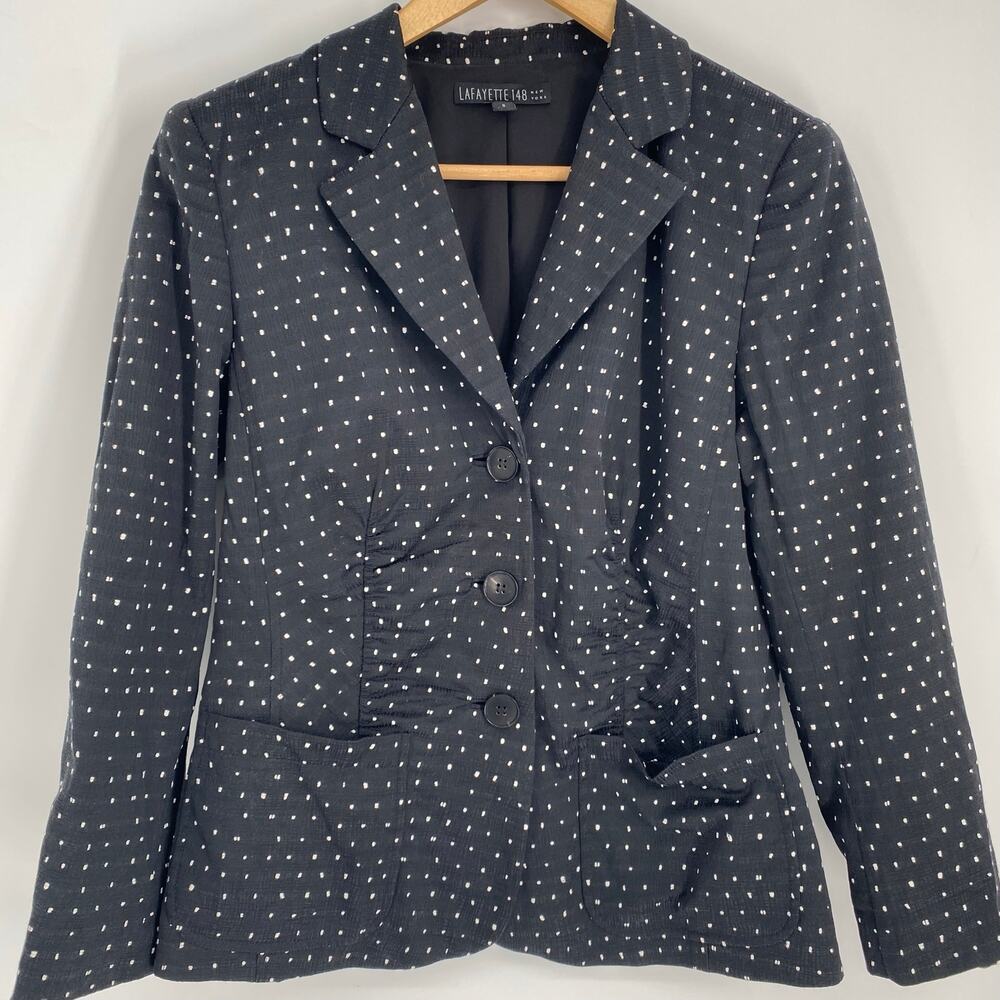 Lafayette 148 Blazer Women’s‎ 8 Black Polka Dot Quiet Luxury Career Professional